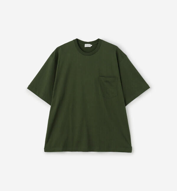 handvaerk「handvaerk | 60/2 クルーネックビッグポケットTシャツ SOLID MEN」|Tシャツ・カットソー|GREEN系1
