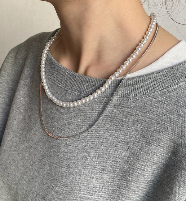  「【追加生産！】パール&times;チェーンネックレス」|ネックレス|