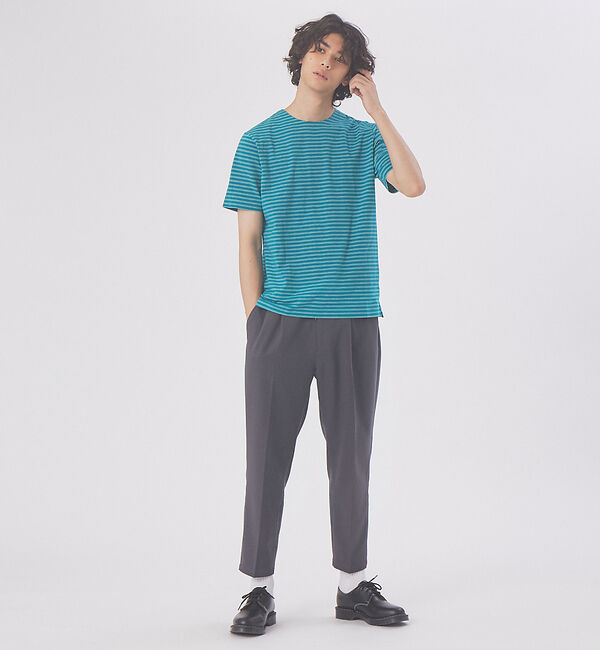 ABAHOUSE「【ノンストレス】COTTON LYCRA 圧着 クルーネック 半袖 ボーダーTシ」|Tシャツ・カットソー|