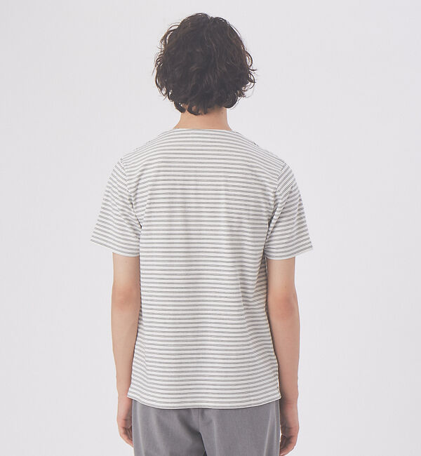 ABAHOUSE「【ノンストレス】COTTON LYCRA 圧着 クルーネック 半袖 ボーダーTシ」|Tシャツ・カットソー|