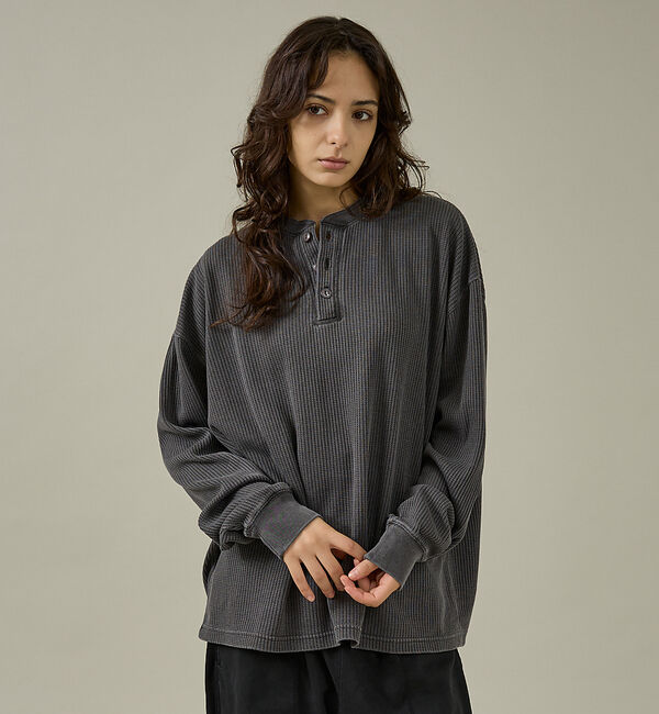 ABAHOUSE「【SEABEES / シービーズ】ピグメント サーマル L/S ヘンリーネック」|Tシャツ・カットソー|ブラック系その他1