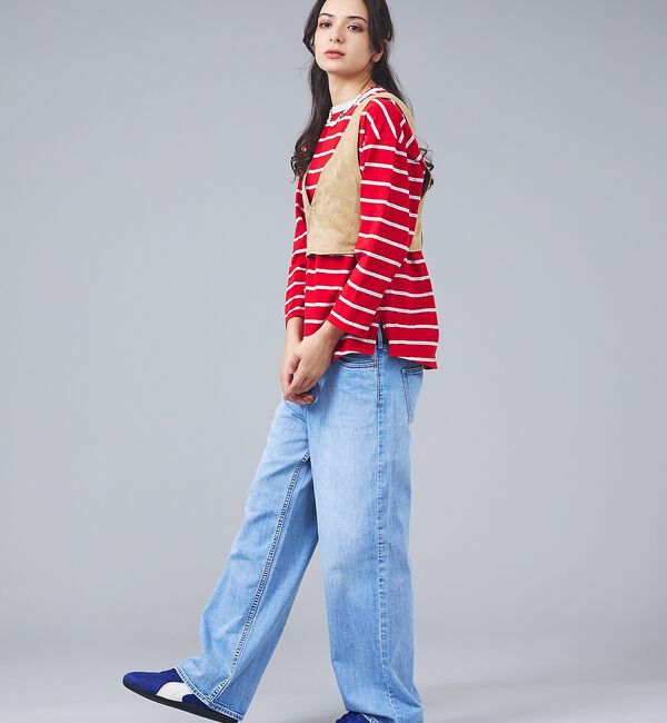 Rouge vif「【Le Melange/ル・メランジュ】マルチボーダーTee/8分袖/クルーネッ」|Tシャツ・カットソー|