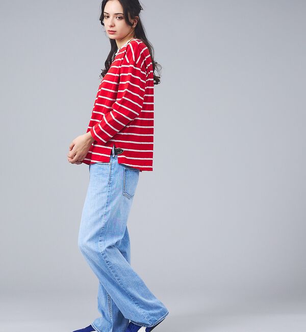 Rouge vif「【Le Melange/ル・メランジュ】マルチボーダーTee/8分袖/クルーネッ」|Tシャツ・カットソー|