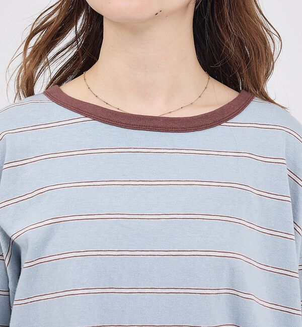 Rouge vif「【Le Melange/ル・メランジュ】マルチボーダーTee/8分袖/クルーネッ」|Tシャツ・カットソー|サックスブルー