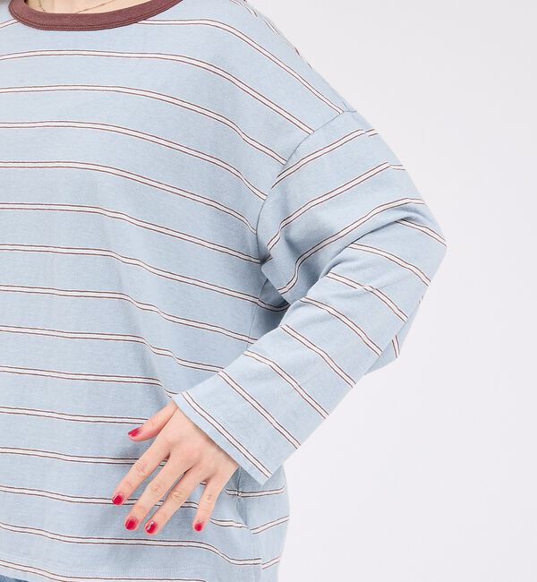 Rouge vif「【Le Melange/ル・メランジュ】マルチボーダーTee/8分袖/クルーネッ」|Tシャツ・カットソー|