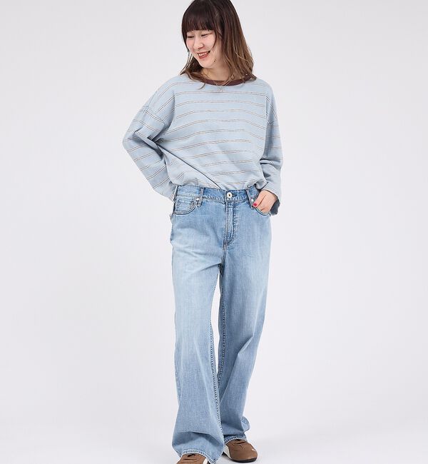 Rouge vif「【Le Melange/ル・メランジュ】マルチボーダーTee/8分袖/クルーネッ」|Tシャツ・カットソー|