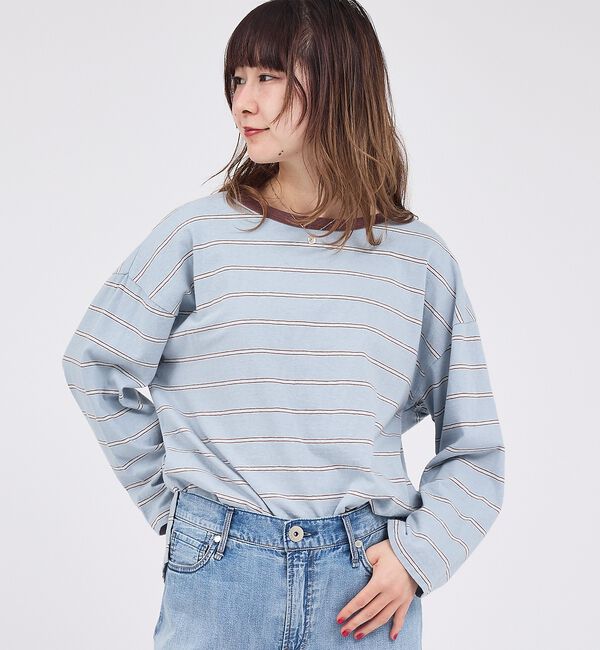 Rouge vif「【Le Melange/ル・メランジュ】マルチボーダーTee/8分袖/クルーネッ」|Tシャツ・カットソー|