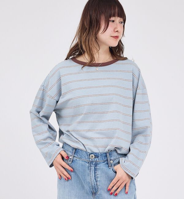 Rouge vif「【Le Melange/ル・メランジュ】マルチボーダーTee/8分袖/クルーネッ」|Tシャツ・カットソー|