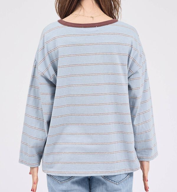 Rouge vif「【Le Melange/ル・メランジュ】マルチボーダーTee/8分袖/クルーネッ」|Tシャツ・カットソー|