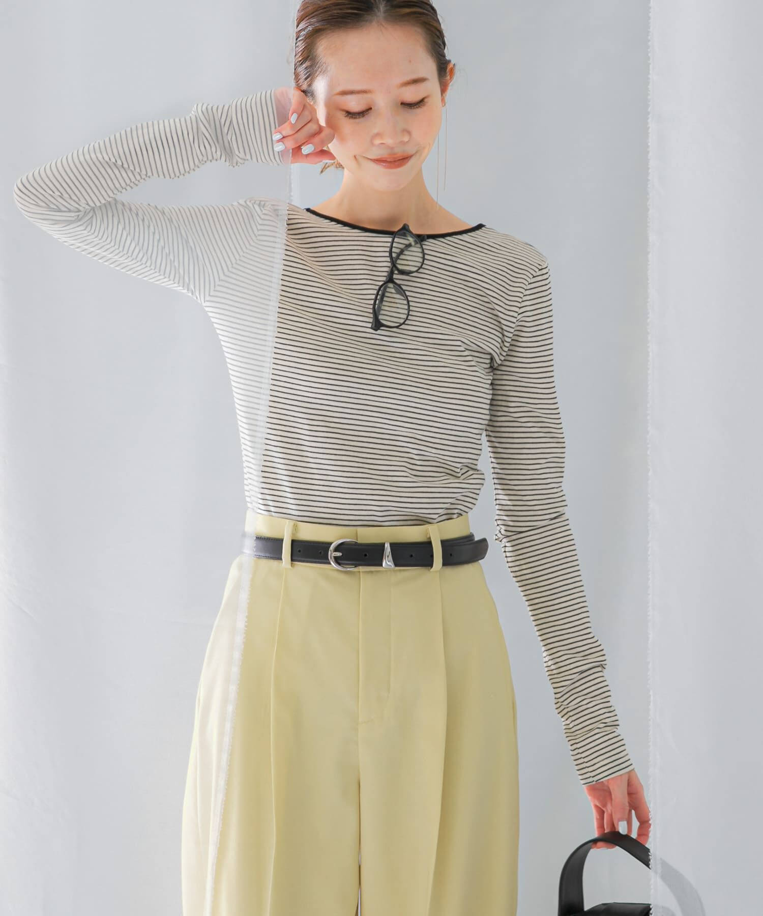 URBAN RESEARCH ROSSO「GREEN BUTTER　Two-way Stripe Patch T-shirts」|Tシャツ・カットソー|