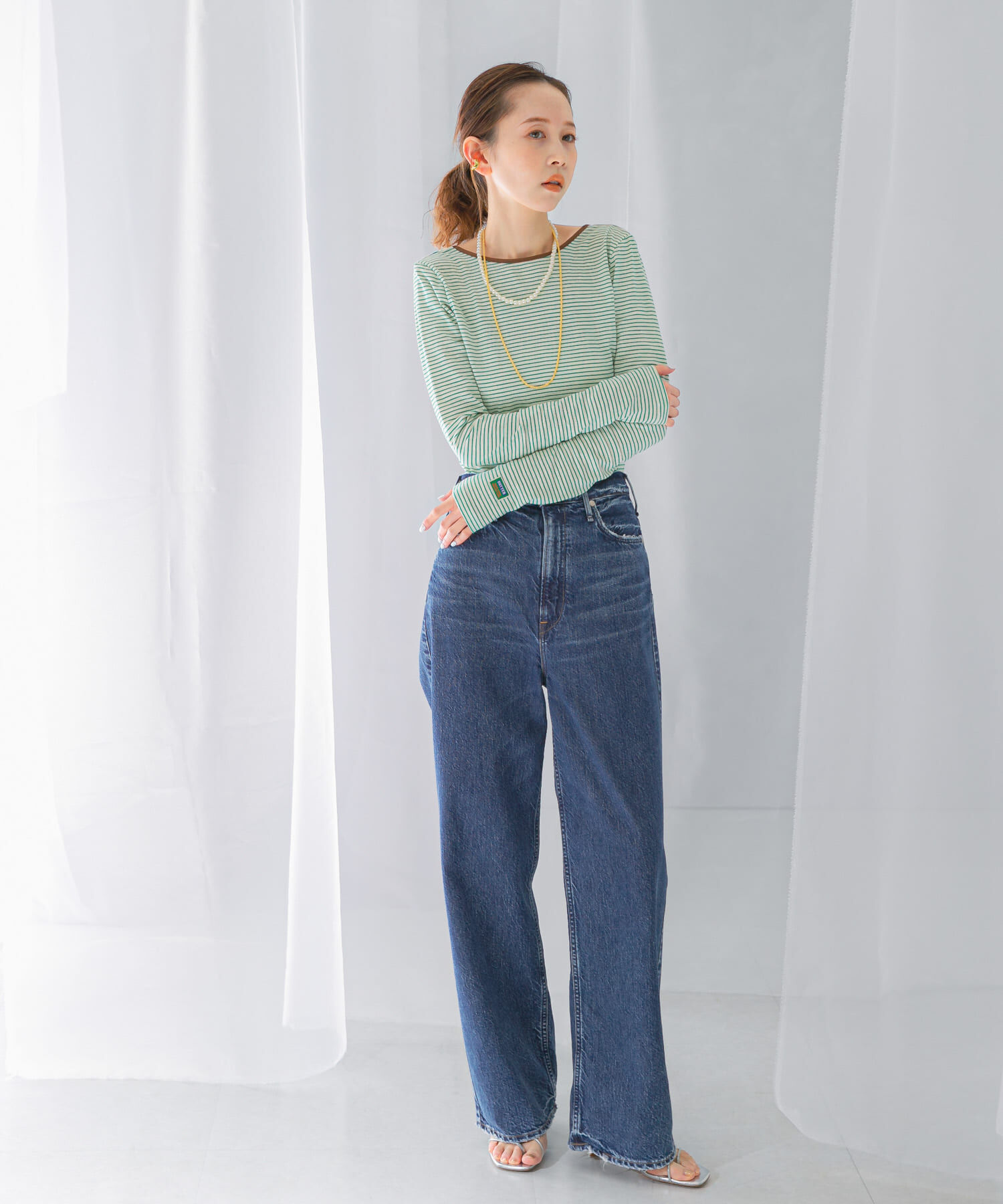 URBAN RESEARCH ROSSO「GREEN BUTTER　Two-way Stripe Patch T-shirts」|Tシャツ・カットソー|