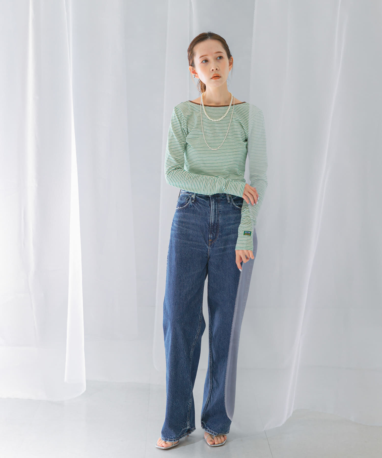 URBAN RESEARCH ROSSO「GREEN BUTTER　Two-way Stripe Patch T-shirts」|Tシャツ・カットソー|