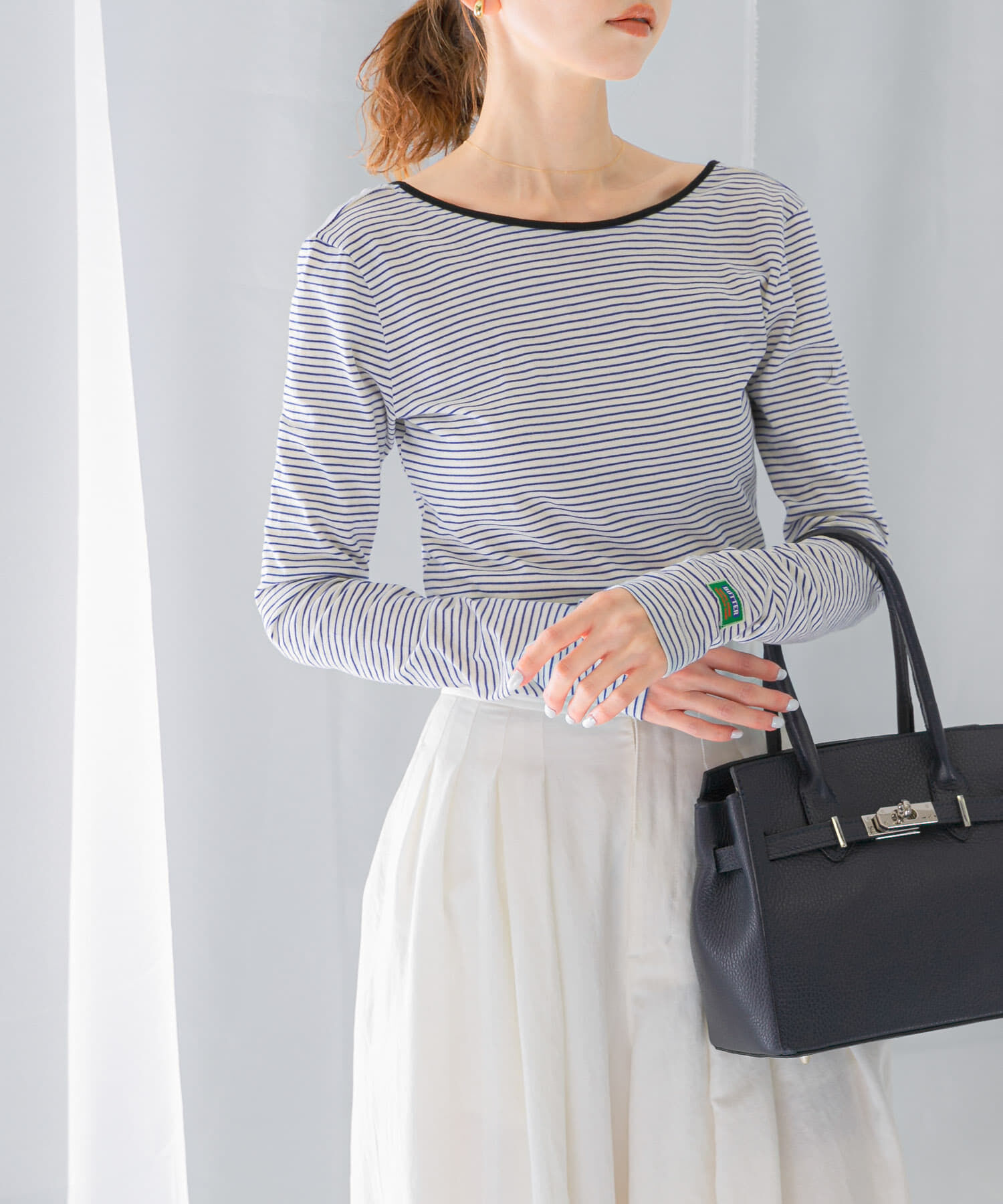 URBAN RESEARCH ROSSO「GREEN BUTTER　Two-way Stripe Patch T-shirts」|Tシャツ・カットソー|