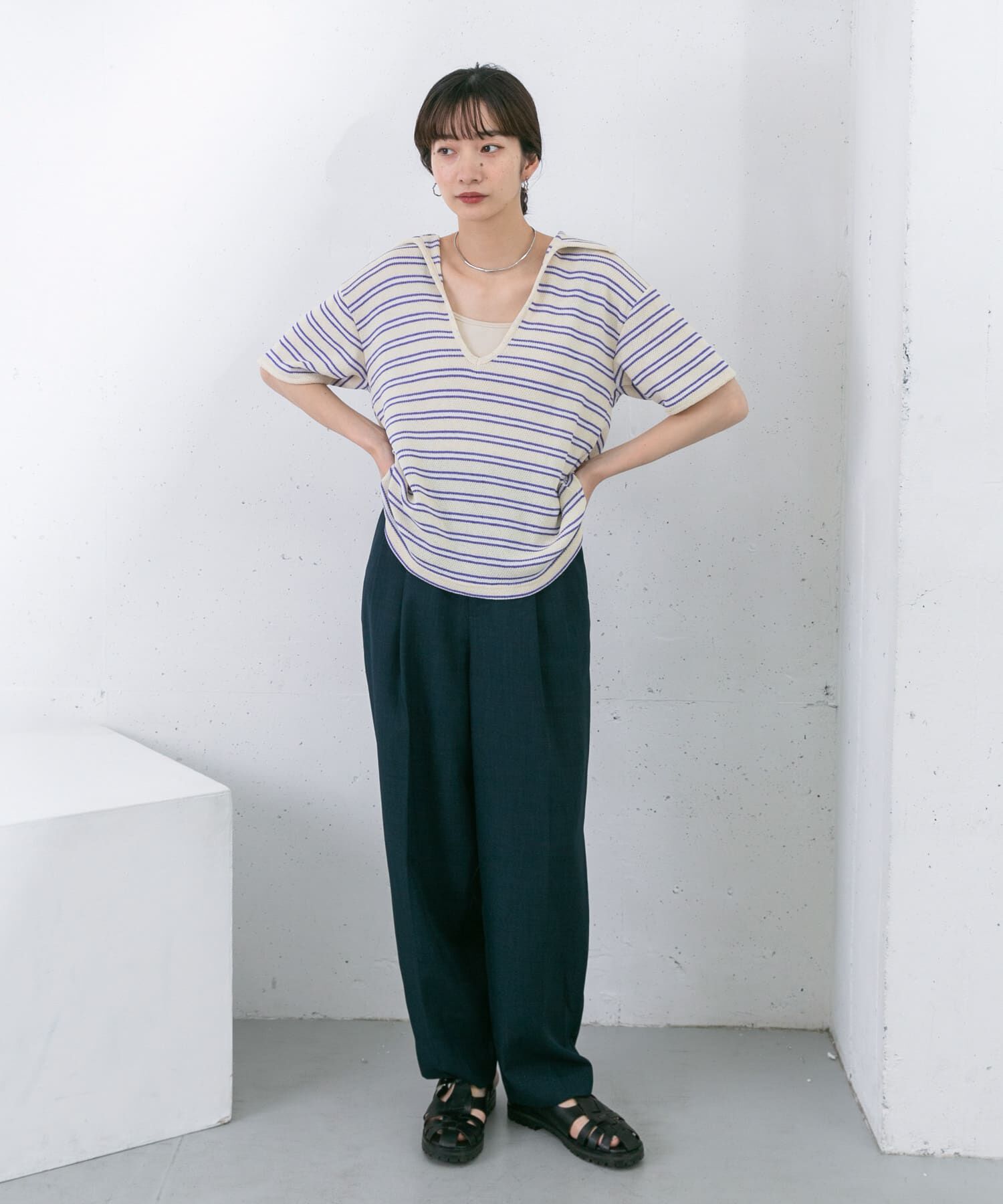  「Vネックボーダープルオーバー」|Tシャツ・カットソー|