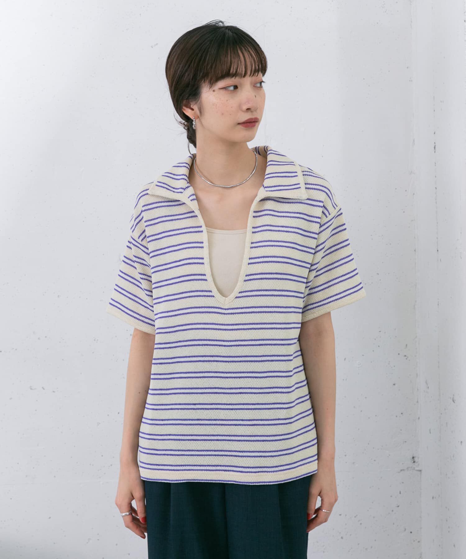  「Vネックボーダープルオーバー」|Tシャツ・カットソー|