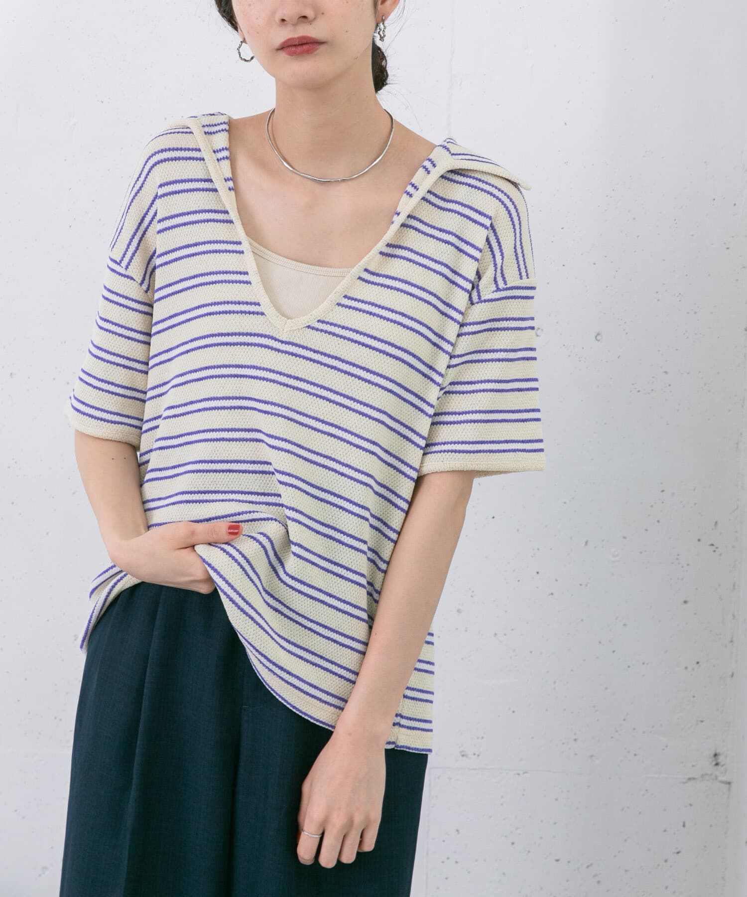  「Vネックボーダープルオーバー」|Tシャツ・カットソー|