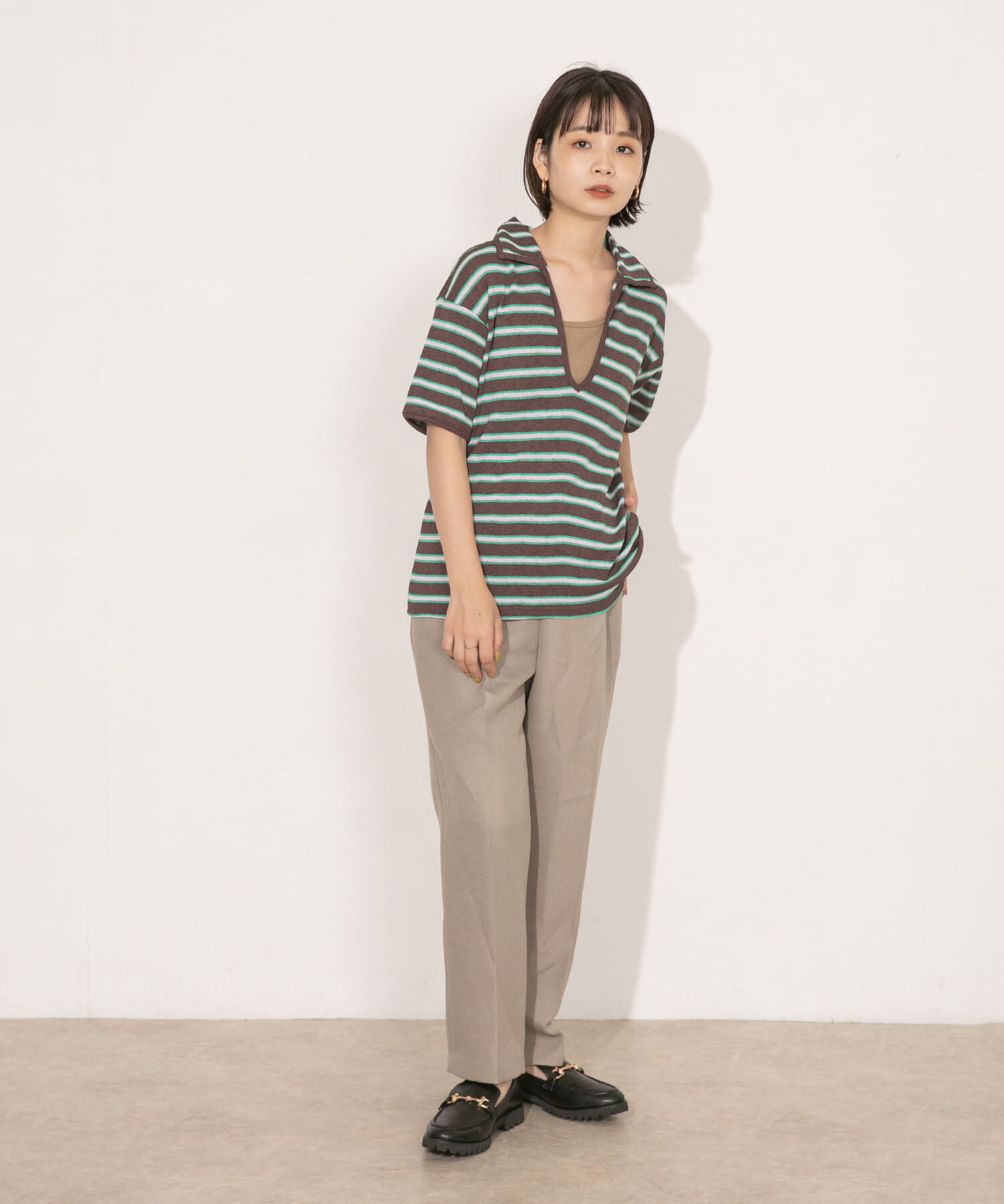  「Vネックボーダープルオーバー」|Tシャツ・カットソー|