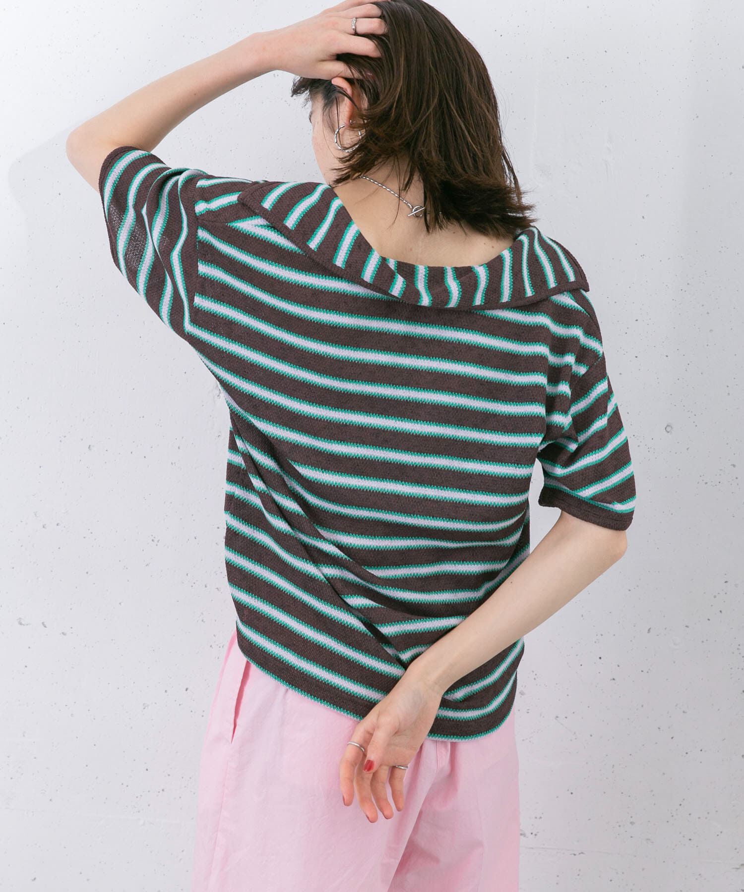  「Vネックボーダープルオーバー」|Tシャツ・カットソー|