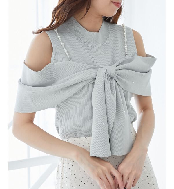  「パールチェーンビジューリボンニット」|ニット・セーター|