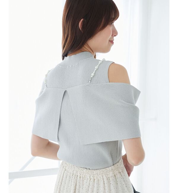  「パールチェーンビジューリボンニット」|ニット・セーター|