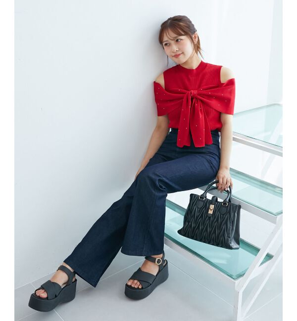  「パールチェーンビジューリボンニット」|ニット・セーター|