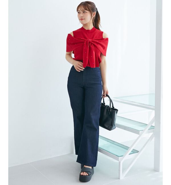  「パールチェーンビジューリボンニット」|ニット・セーター|