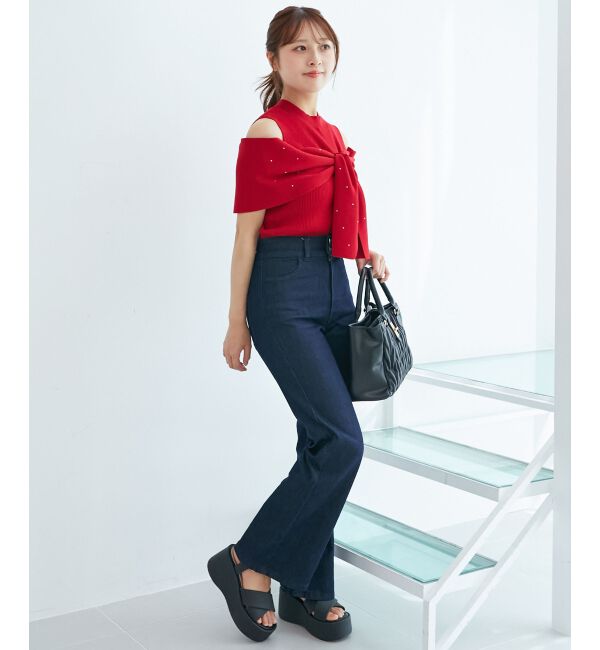  「パールチェーンビジューリボンニット」|ニット・セーター|