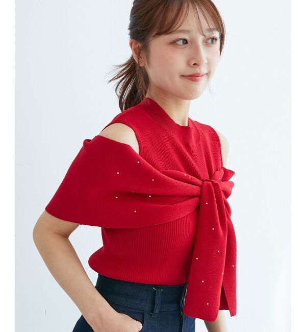  「パールチェーンビジューリボンニット」|ニット・セーター|