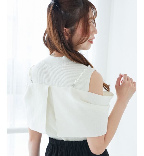  「パールチェーンビジューリボンニット」|ニット・セーター|