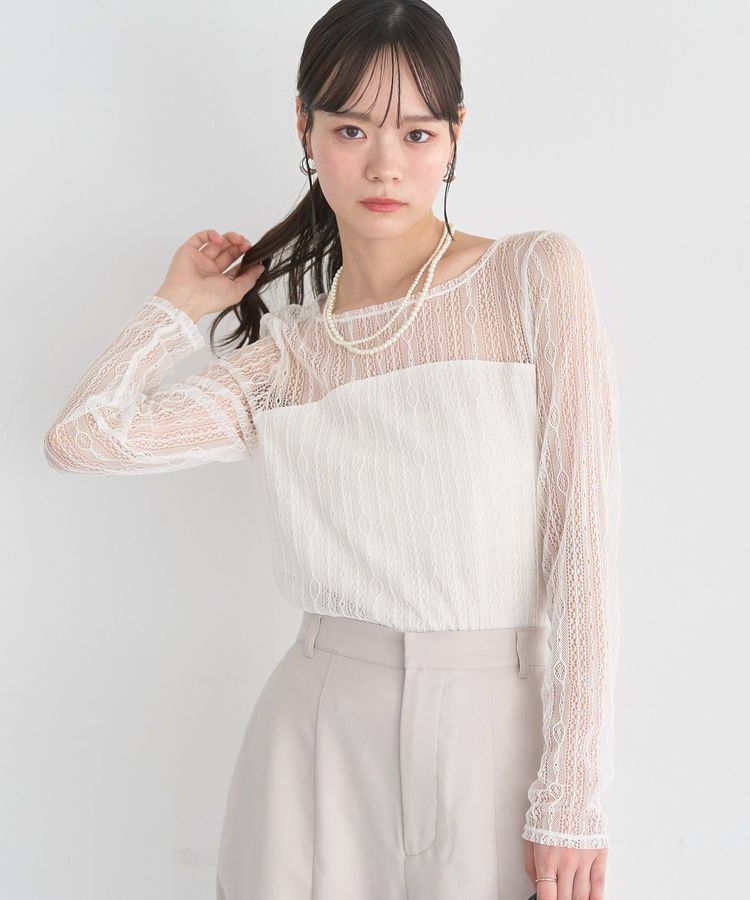 earth music&ecology「レースドッキングボートネックプルオーバー」|Tシャツ・カットソー|Off White