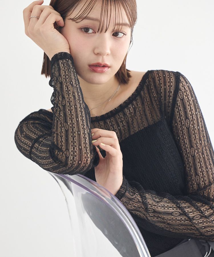 earth music&ecology「レースドッキングボートネックプルオーバー」|Tシャツ・カットソー|