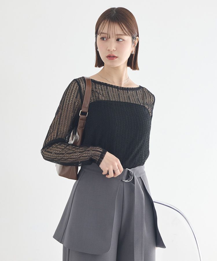 earth music&ecology「レースドッキングボートネックプルオーバー」|Tシャツ・カットソー|