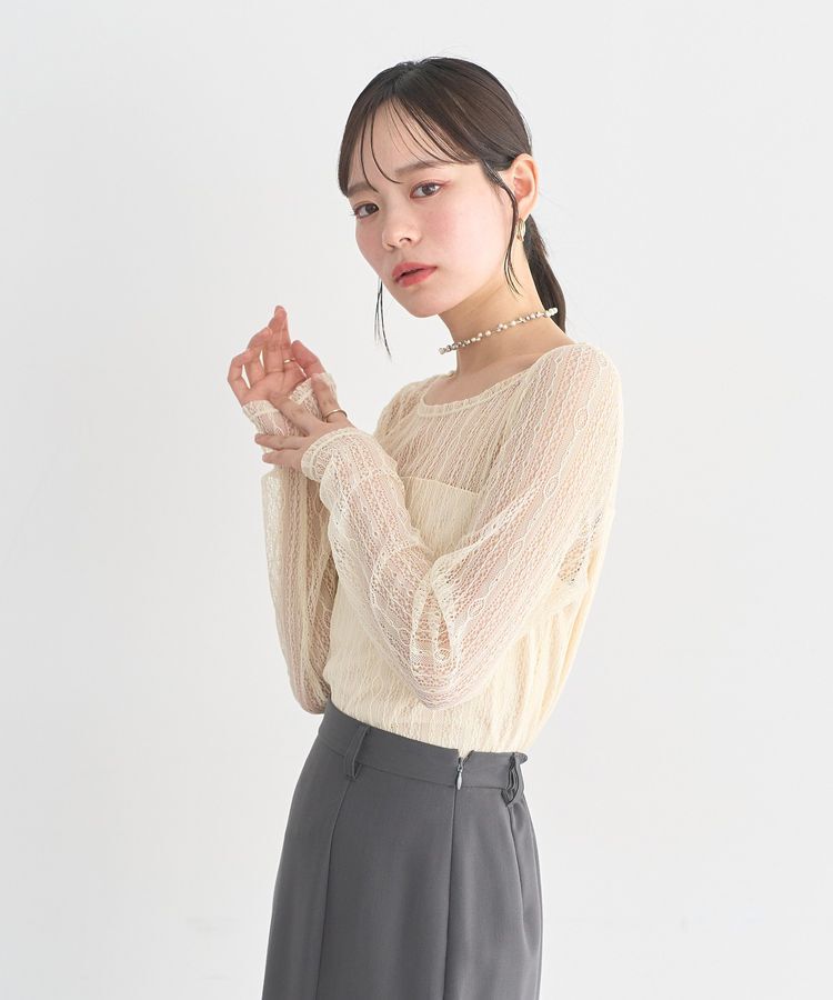 earth music&ecology「レースドッキングボートネックプルオーバー」|Tシャツ・カットソー|