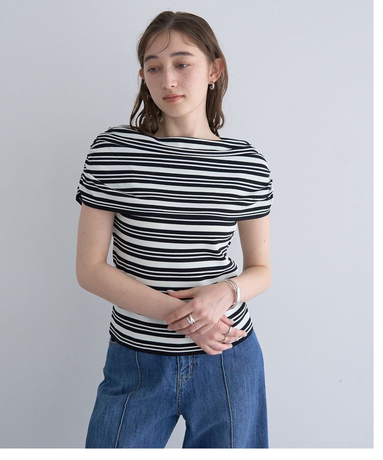 YECCA VECCA「シャーリングオフショルニット」|ニット・セーター|