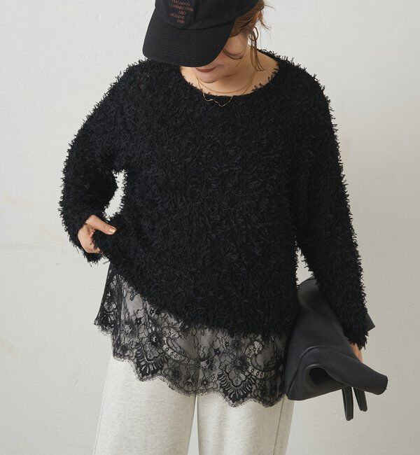  「リボンヤーンニットプルオーバー」|ニット・セーター|ブラック