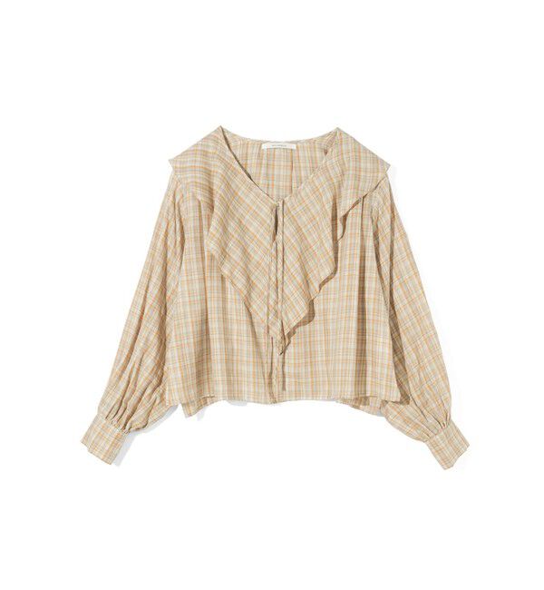 MIDIUMISOLID「MIDIUMISOLID for Ladies チェックビッグフリルカラーブラウス」|シャツ・ブラウス|