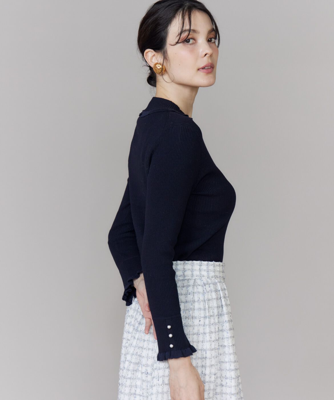 Maglie le cassetto「《大きいサイズ》ハイネックリブプルオーバー」|ニット・セーター|ネイビー