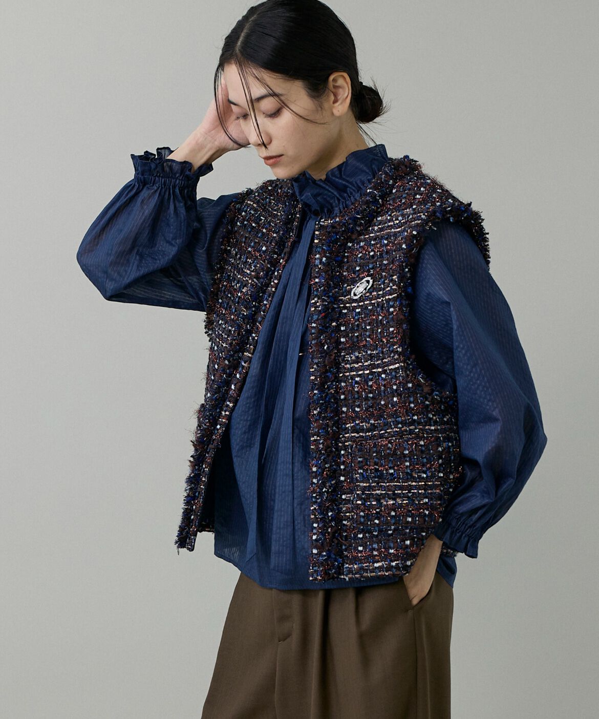 INED「《大きいサイズ》ツイードジレ《TOURNIER/トゥルニエ》」|その他|ブルー1