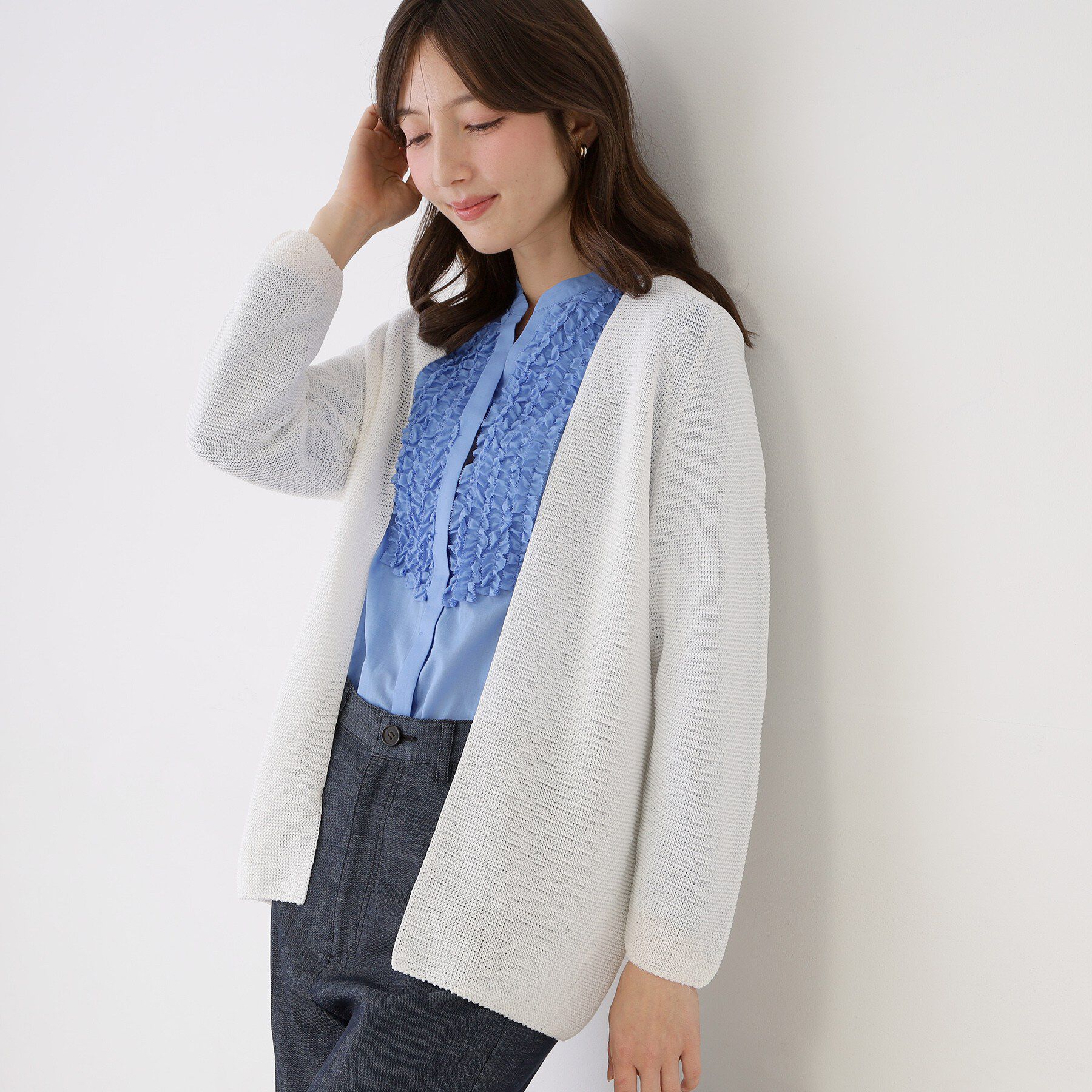 COUP DE CHANCE「【手洗い可／日本製／清涼感／ヒップ丈】麻調着流しカーディガン」|カーディガン|