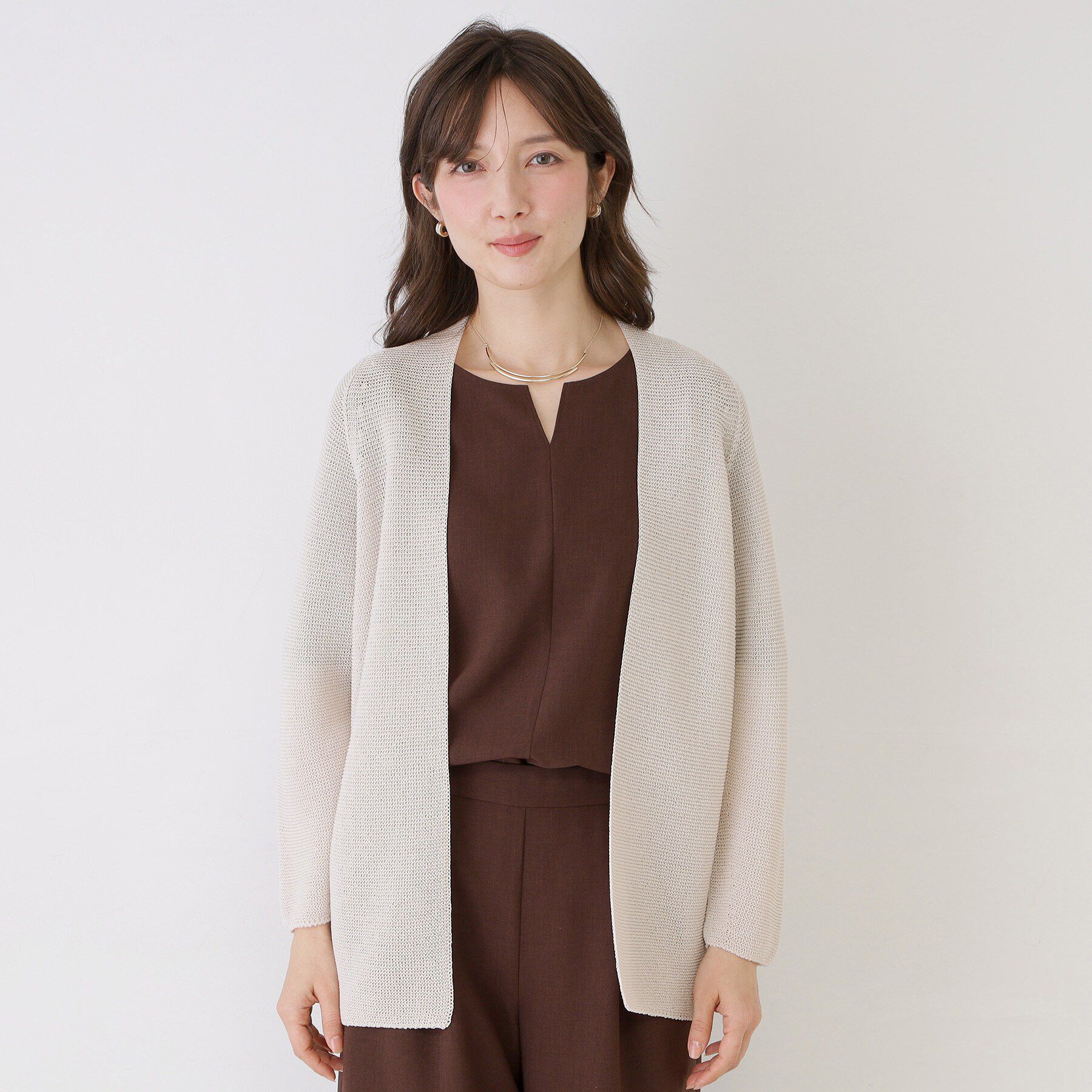 COUP DE CHANCE「【手洗い可／日本製／清涼感／ヒップ丈】麻調着流しカーディガン」|カーディガン|