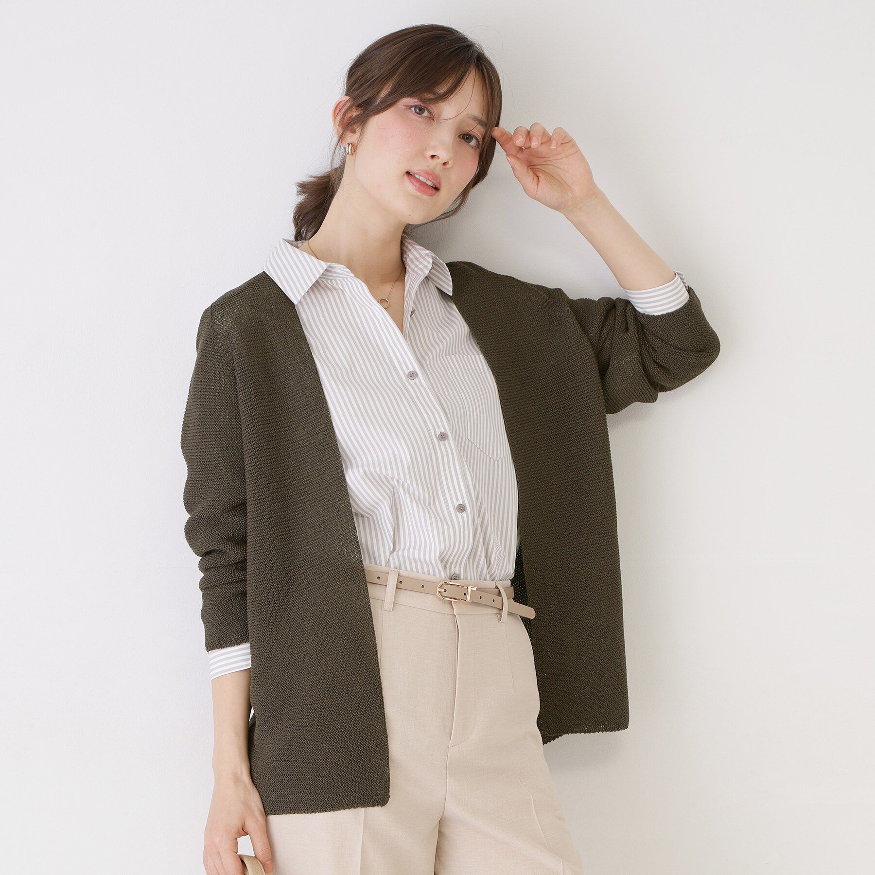 COUP DE CHANCE「【手洗い可／日本製／清涼感／ヒップ丈】麻調着流しカーディガン」|カーディガン|