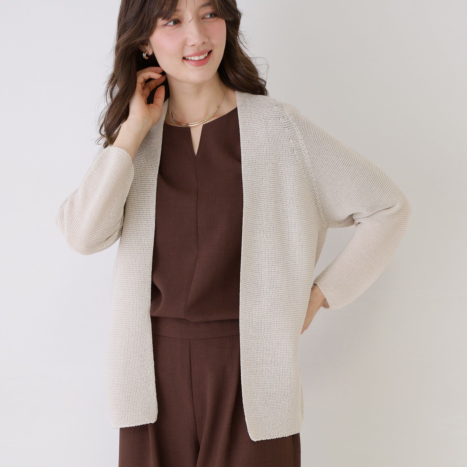 COUP DE CHANCE「【手洗い可／日本製／清涼感／ヒップ丈】麻調着流しカーディガン」|カーディガン|ライトグレー(011