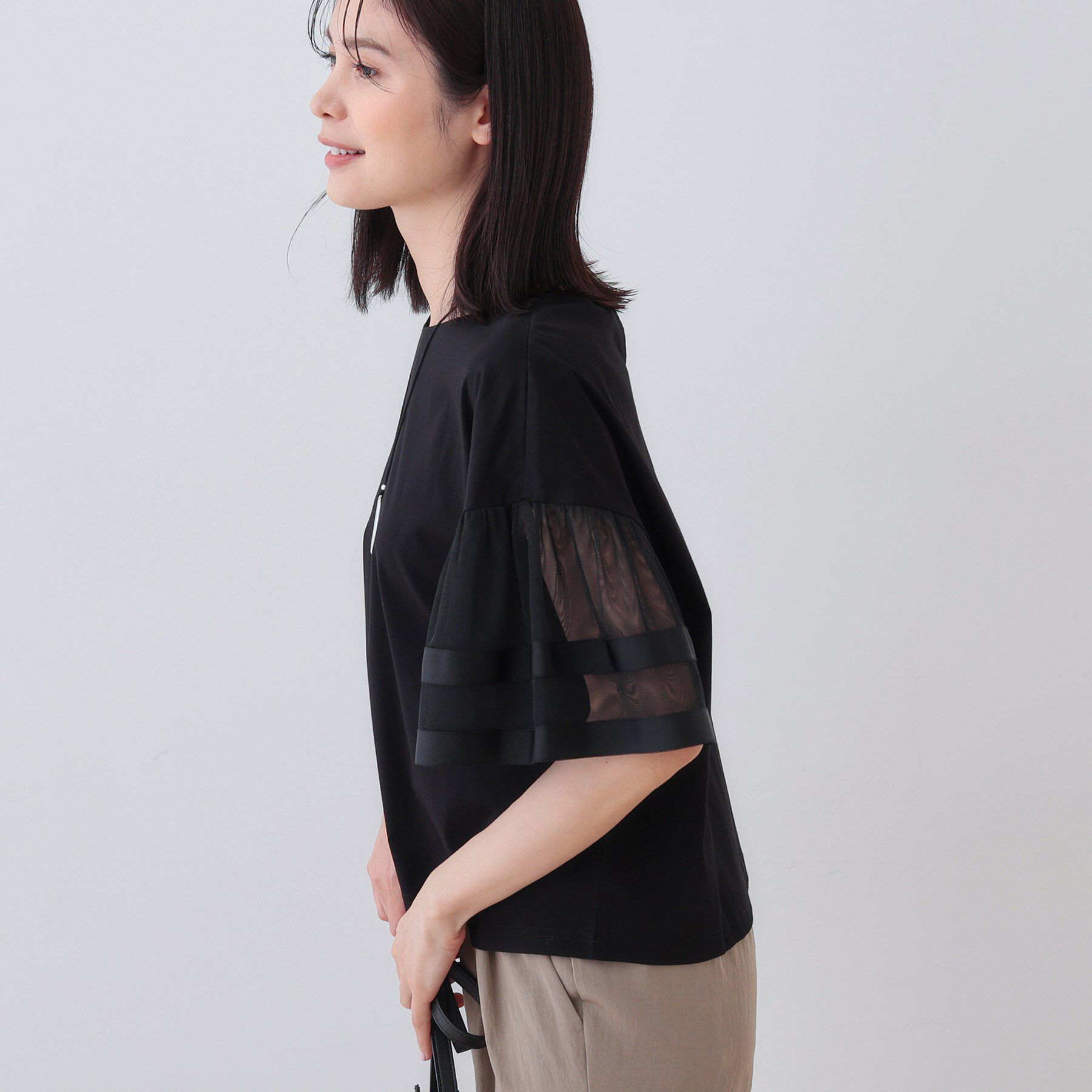 INDIVI「チュールスリーブカットソー」|Tシャツ・カットソー|