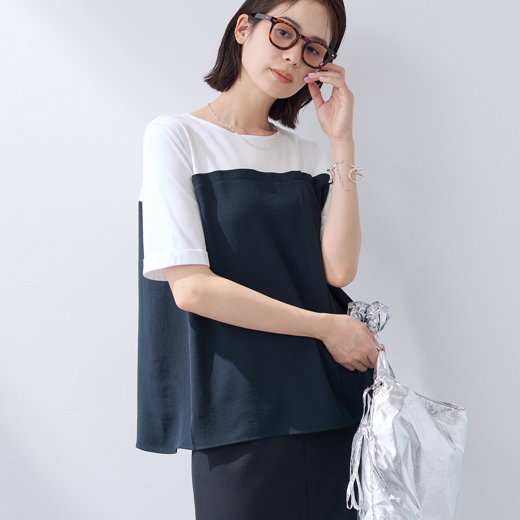 INDIVI「【着る日傘／SETUP可能】ビスチェレイヤード風トップス」|Tシャツ・カットソー|ネイビー(094)