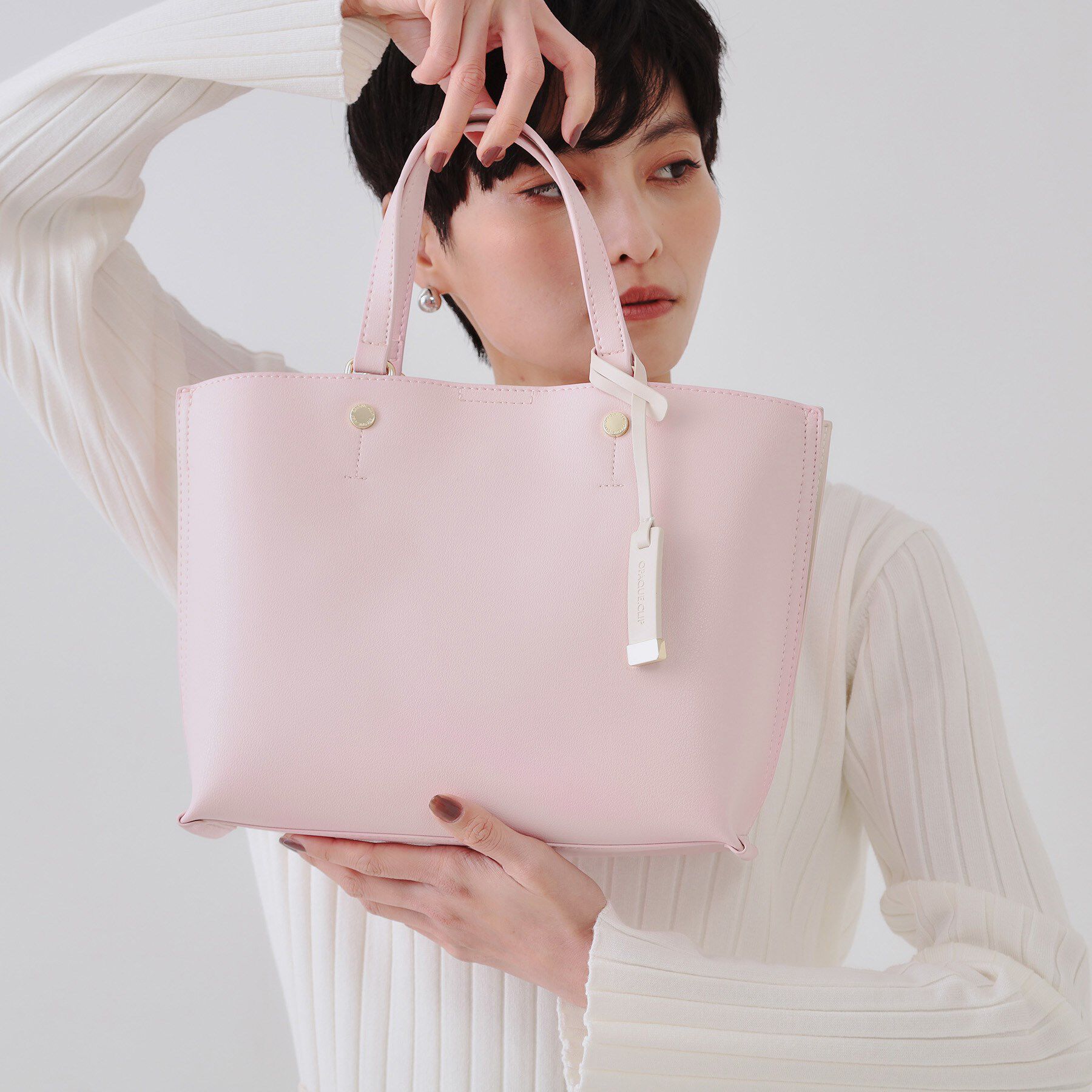 OPAQUE.CLIP「【2WAY】バイカラー3層ミドルトートバッグ」|トートバッグ|ピンク(572)