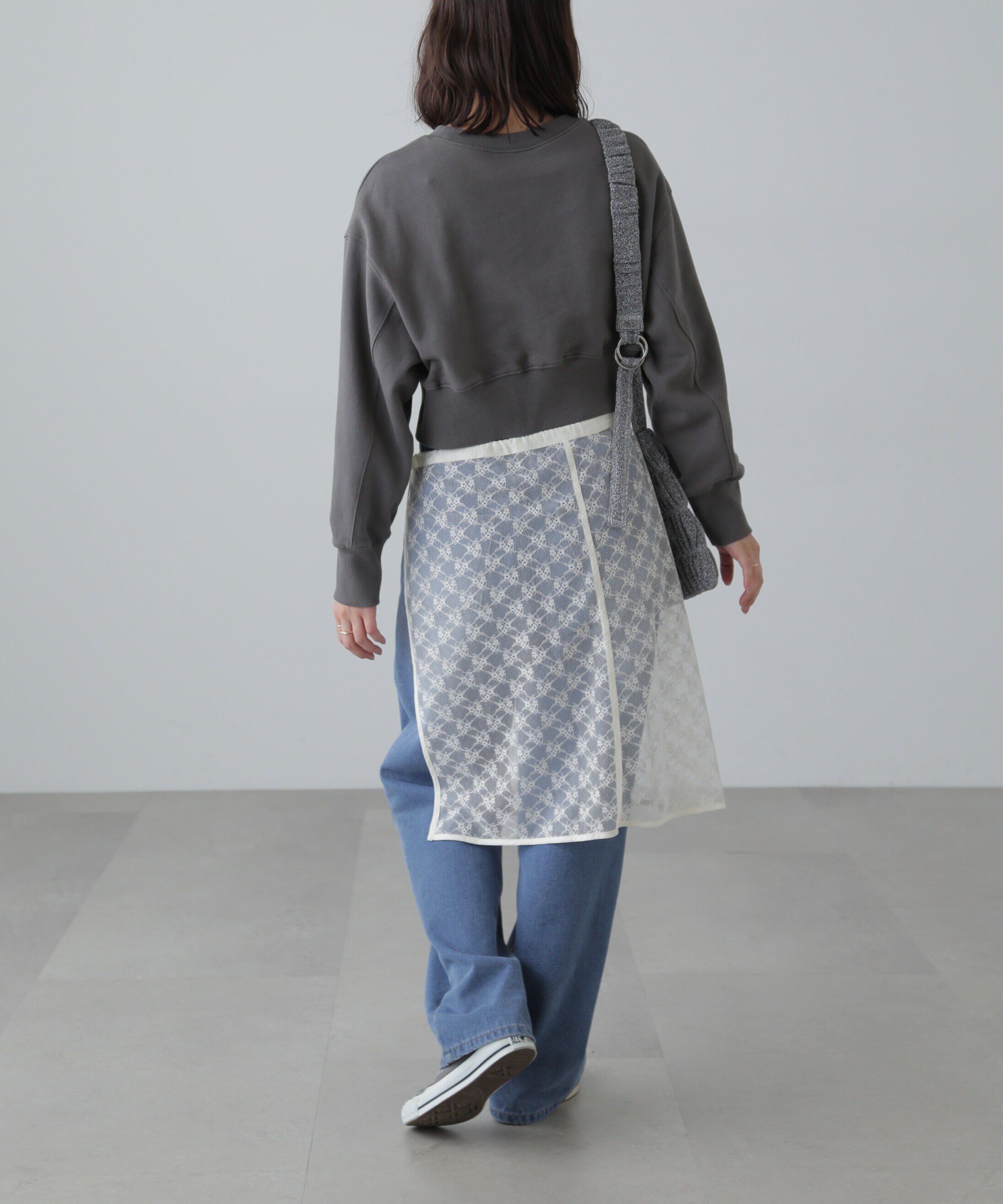  「カレッジロゴショート丈スウェット」|Tシャツ・カットソー|