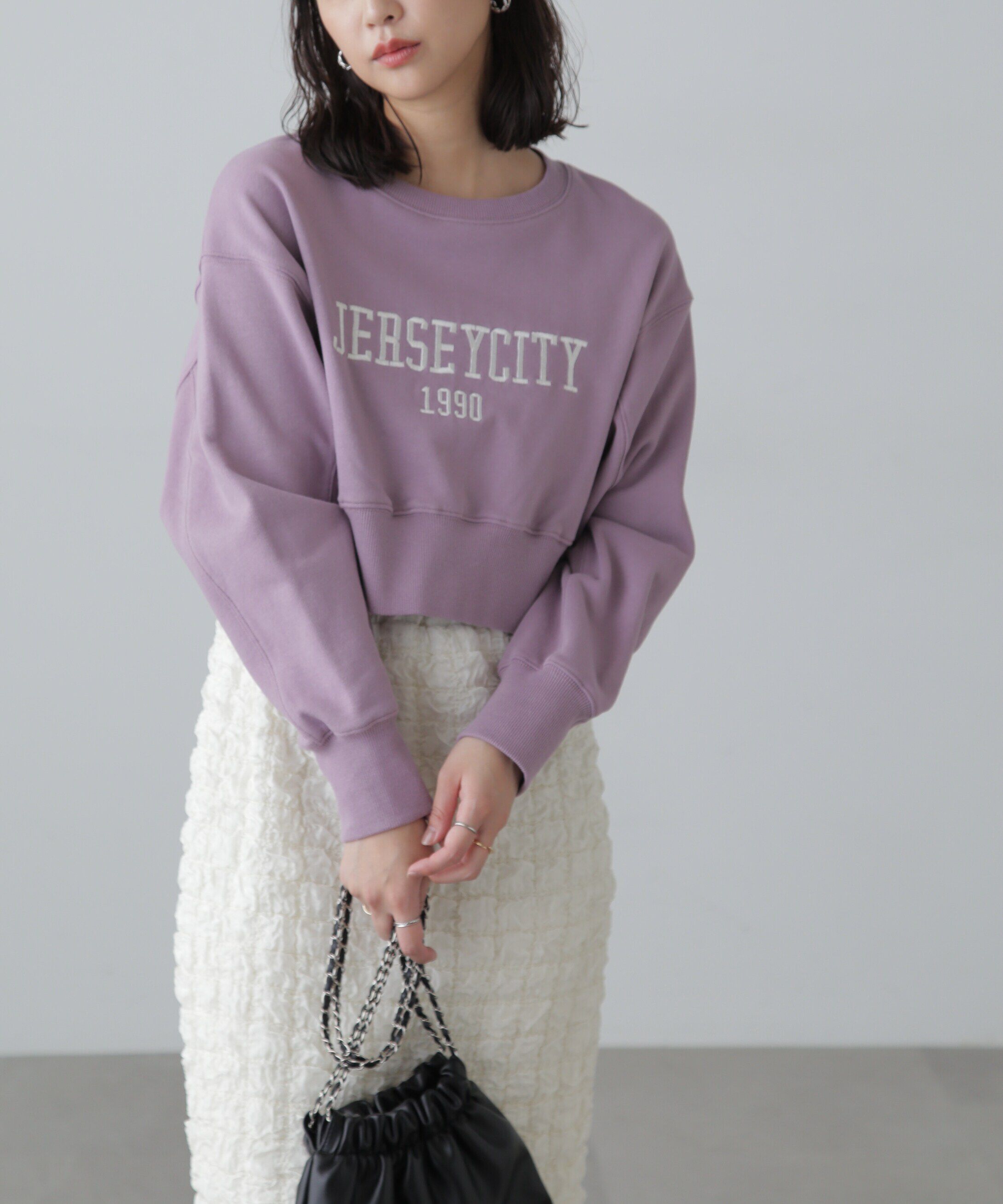  「カレッジロゴショート丈スウェット」|Tシャツ・カットソー|