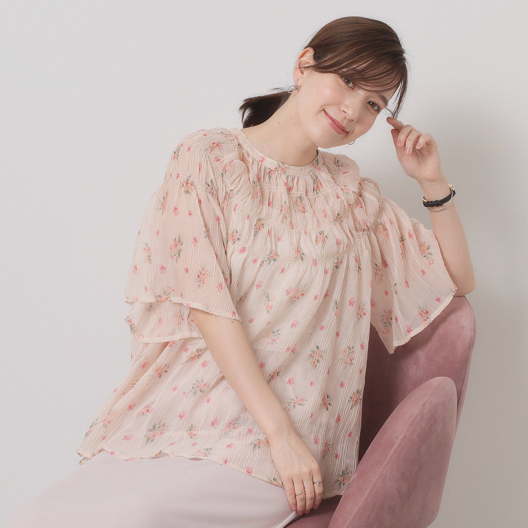 ITS&rsquo;DEMO「【手洗い可】花柄楊柳ブラウス」|シャツ・ブラウス|ライトベージュ(15