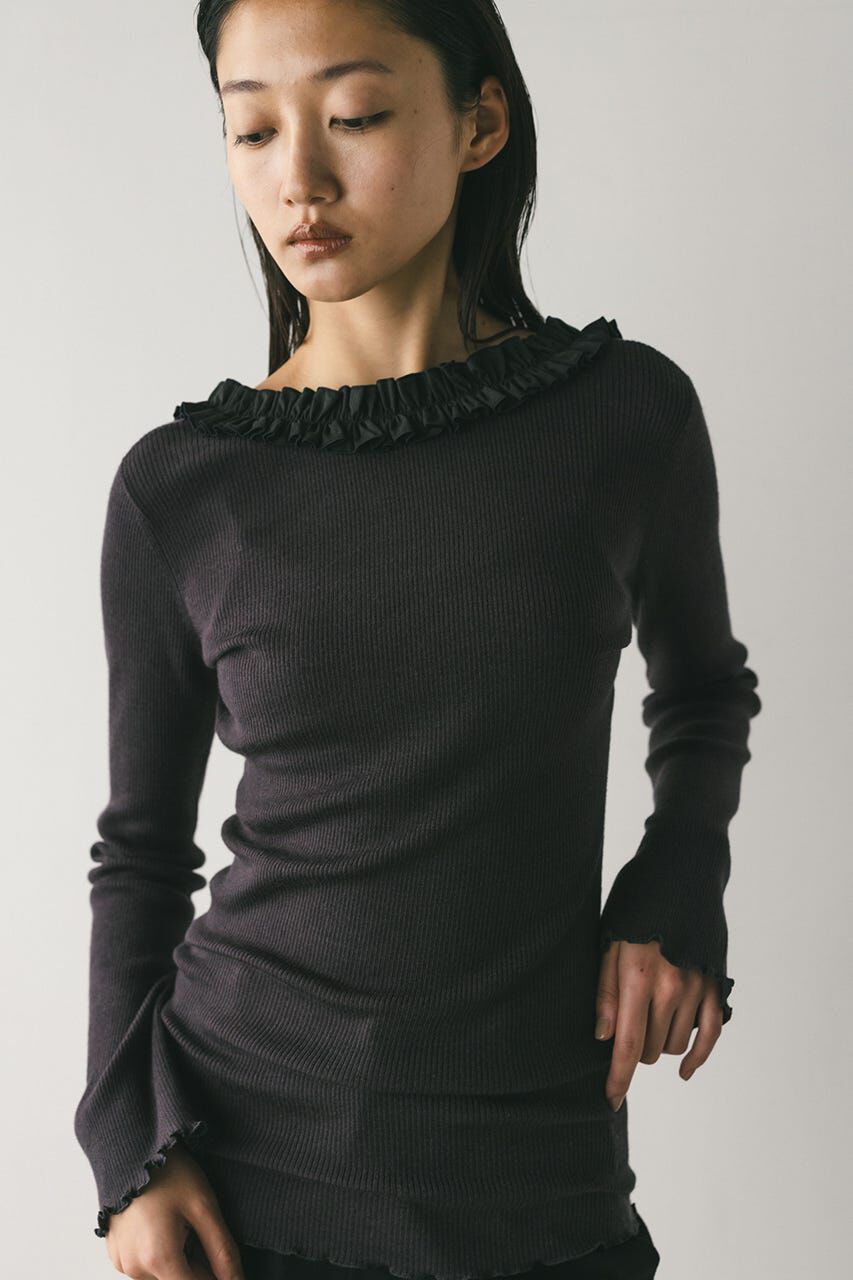 STYLEMIXER「バックオープンフリルニットトップ」|ニット・セーター|GRY