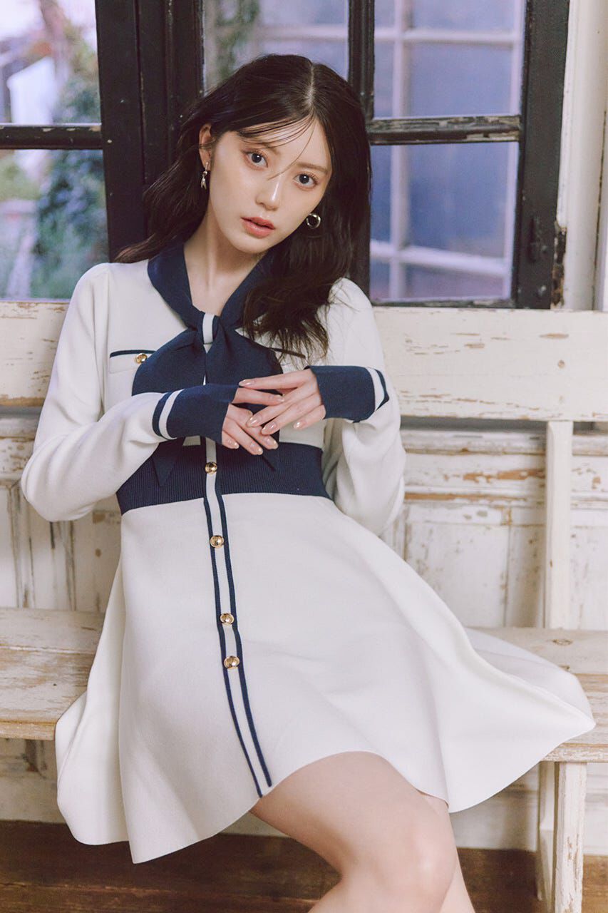 rienda「バイカラーミニニットワンピース」|ワンピース|WHT